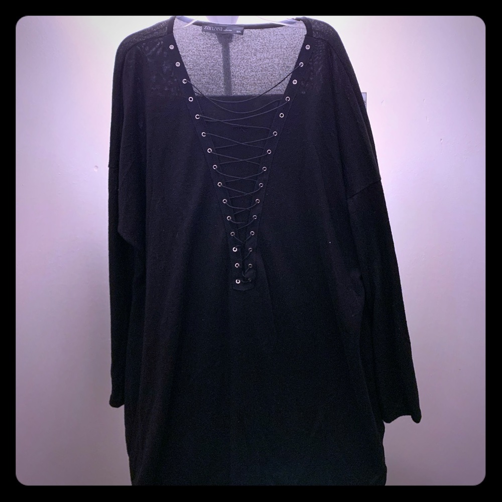 Black lace up front tunic top